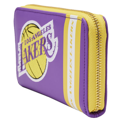 671803451636 - Loungefly NBA Los Angeles Lakers Patch Icons Zip-Around Wallet - Side View