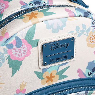 707 Street Exclusive - Disney Lilo & Stitch Hawaiian Flowers Stitch and Scrump Allover Print Mini Backpack - Plaque