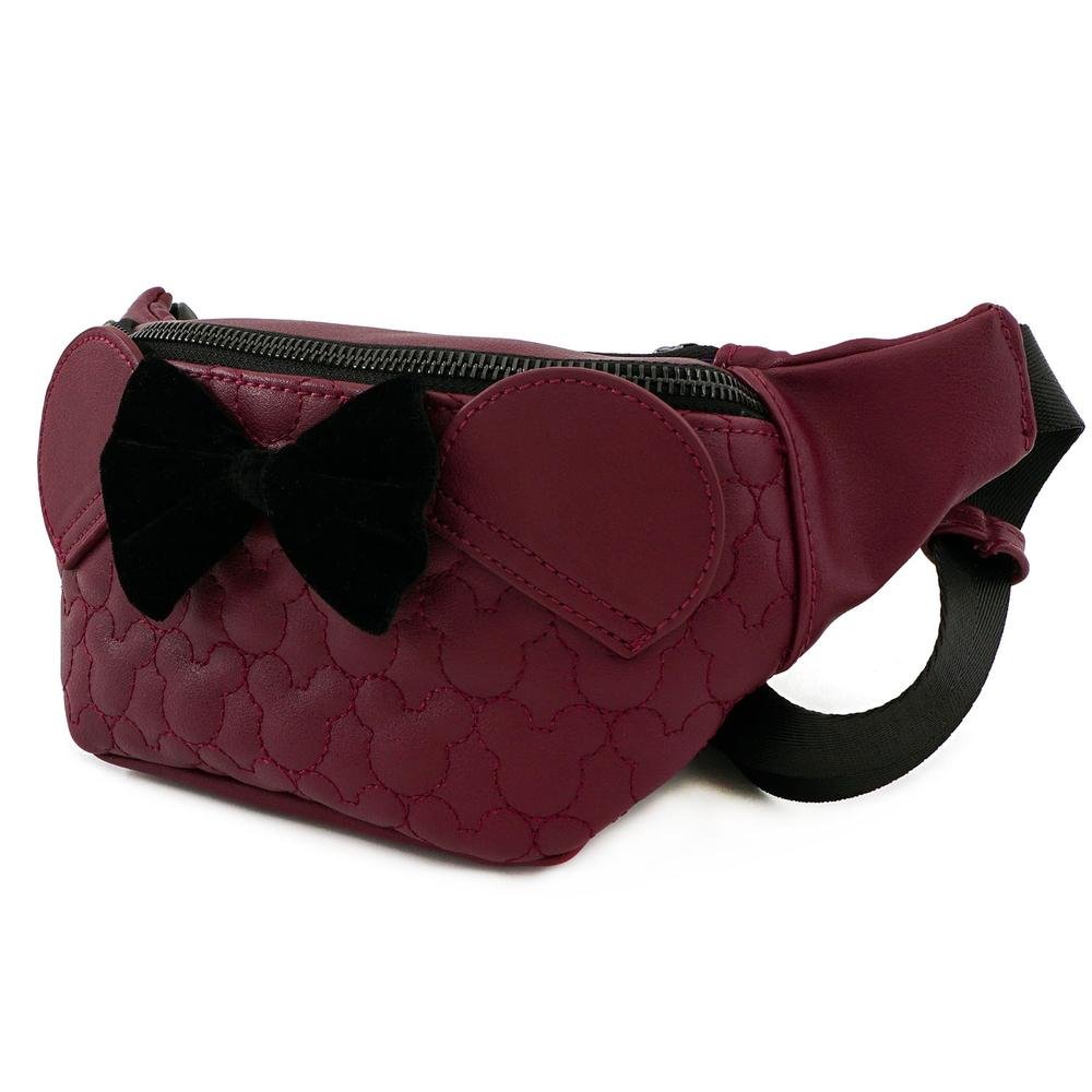 LOUNGEFLY X DISNEY MINNIE MOUSE MAROON QUILTED FANNY PACK - SIDE