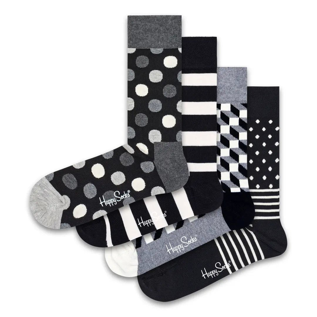 Happy Socks Classic Black & White Socks Gift Box 4-Pack