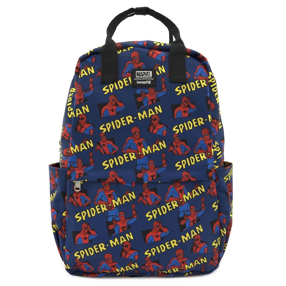 LOUNGEFLY X MARVEL SPIDERMAN CLASSIC AOP SQUARE NYLON BACKPACK - FRONT