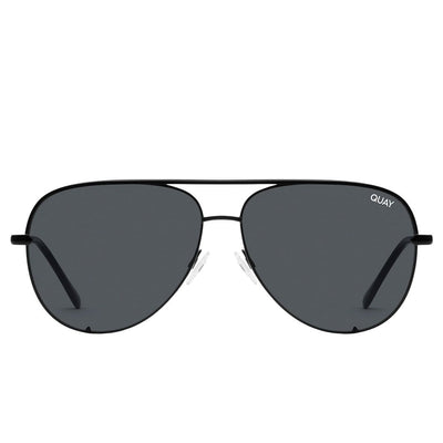 Quay Unisex High Key Classic Aviator Sunglasses - Black Frame/Smoke Polarized Lens - Front