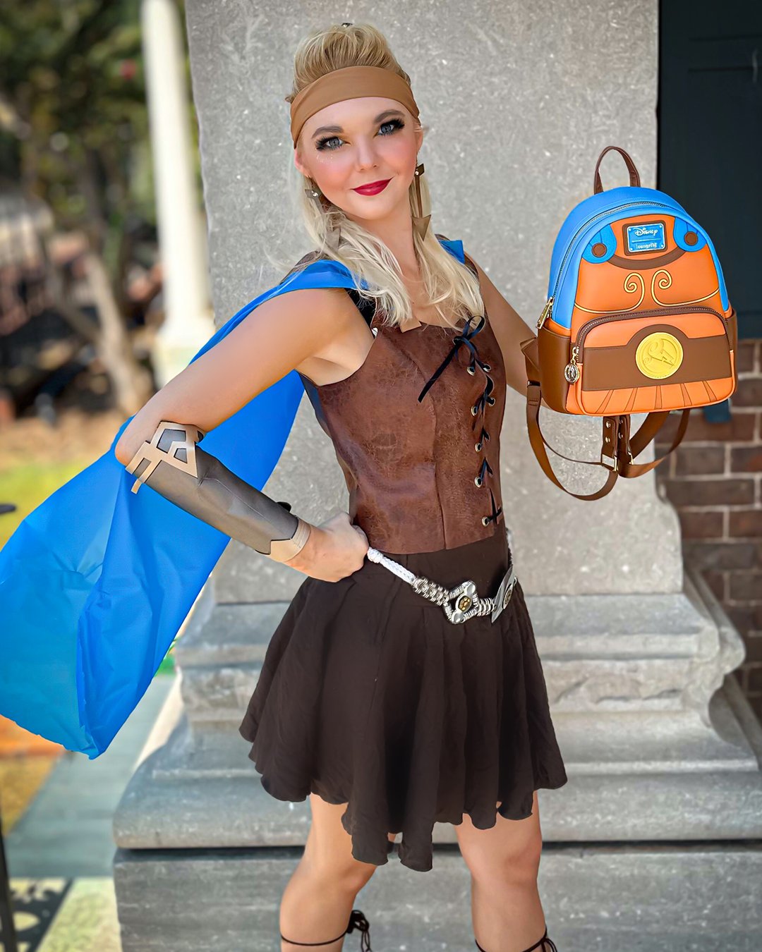 707 Street Exclusive - Loungefly Disney Hercules Cosplay Mini Backpack - Front Lifestyle with Model