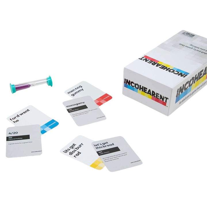 810816030333 - Incohearent by WHAT DO YOU MEME? Adult Party Card Game - Package Contents