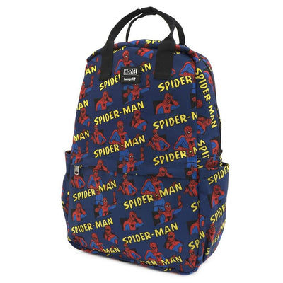 LOUNGEFLY X MARVEL SPIDERMAN CLASSIC AOP SQUARE NYLON BACKPACK - SIDE