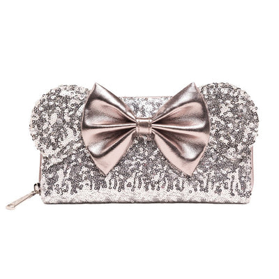 707 Street Exclusive - Loungefly Disney Minnie Mouse Silver Sequin Zip-Around Wallet - Front
