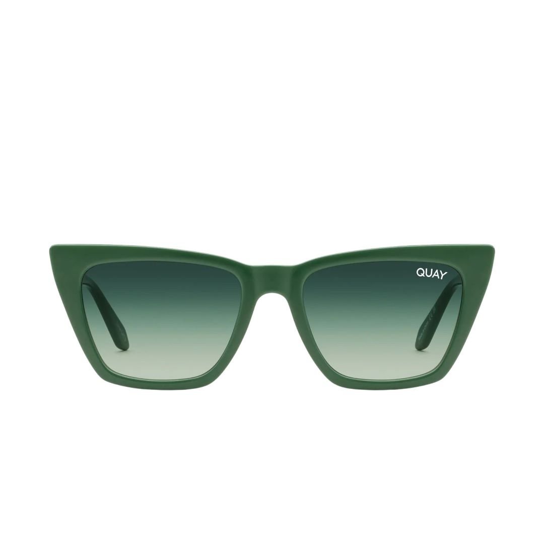 Quay Women's Call The Shots Cat Eye Sunglasses Monstera Frame/Green Lens - front view