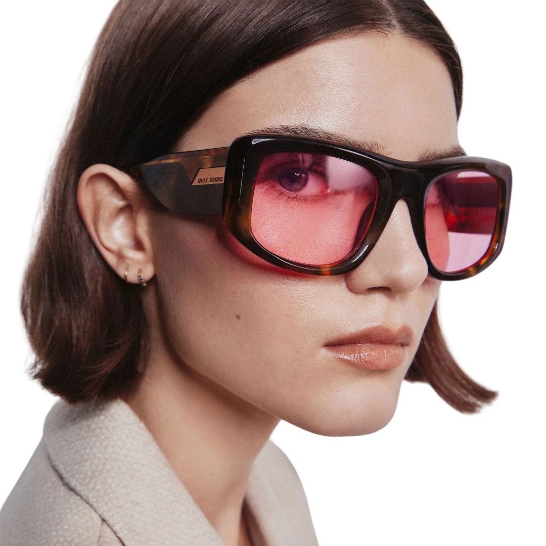 Quay Women's Uniform Oversized Square Sunglasses in Brown Tortoise Frame/Rose Lens-model