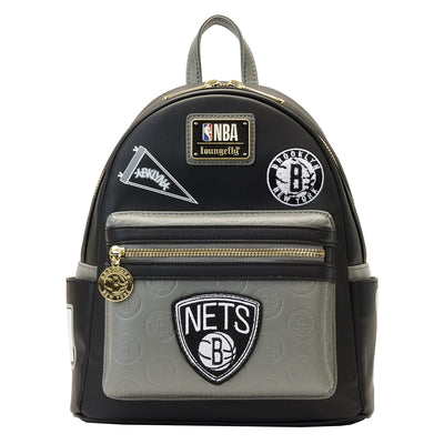 671803451759 - Loungefly NBA Brooklyn Nets Patch Icons Mini Backpack - Front