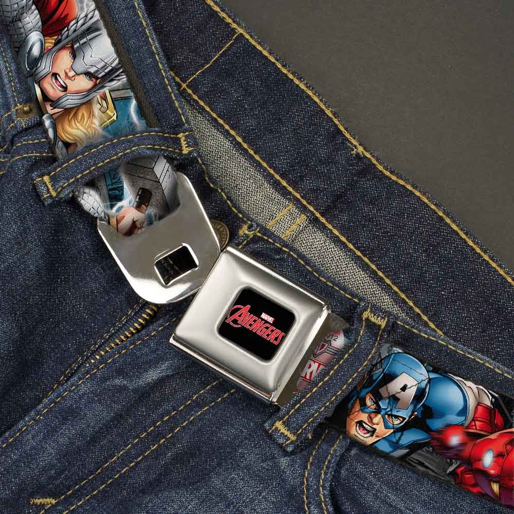 Marvel Avengers Logo Full Color Black Red White - Marvel Avengers 4-Superhero Poses Close-Up Webbing Seatbelt Belt-LIFESTYLE
