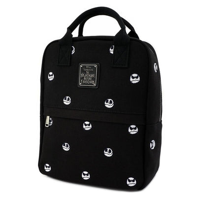 LOUNGEFLY X THE NIGHTMARE BEFORE CHRISTMAS JACK SKELLINGTON EMBROIDERED HEADS CANVAS MINI BACKPACK - SIDE