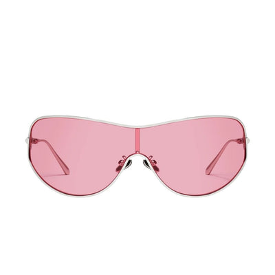 Quay Women's Balance Wrap Shield Sunglasses in Silver Frame/Rose Lens-front view