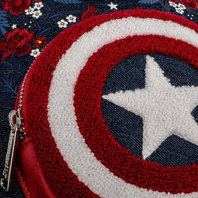 Loungefly Marvel Captain America 80th Anniversary Floral Shield Mini Backpack - Chenile