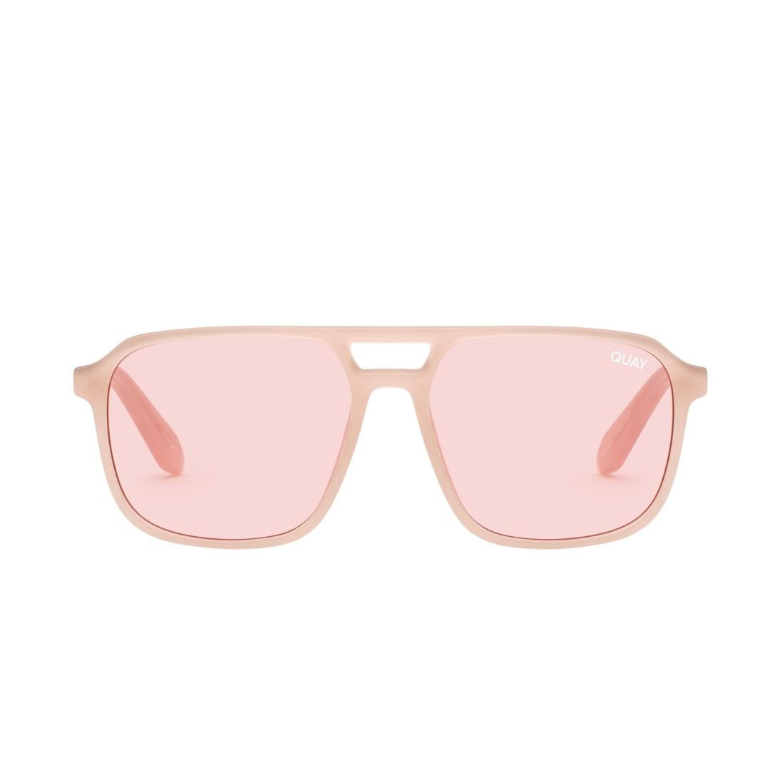 Quay Unisex On The Fly Retro Square Aviator Sunglasses Pink Frame/Pink Lens - front view