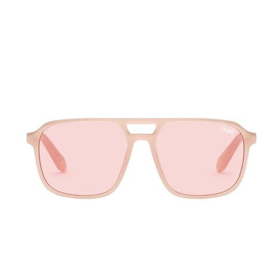 Quay Unisex On The Fly Retro Square Aviator Sunglasses Pink Frame/Pink Lens - front view