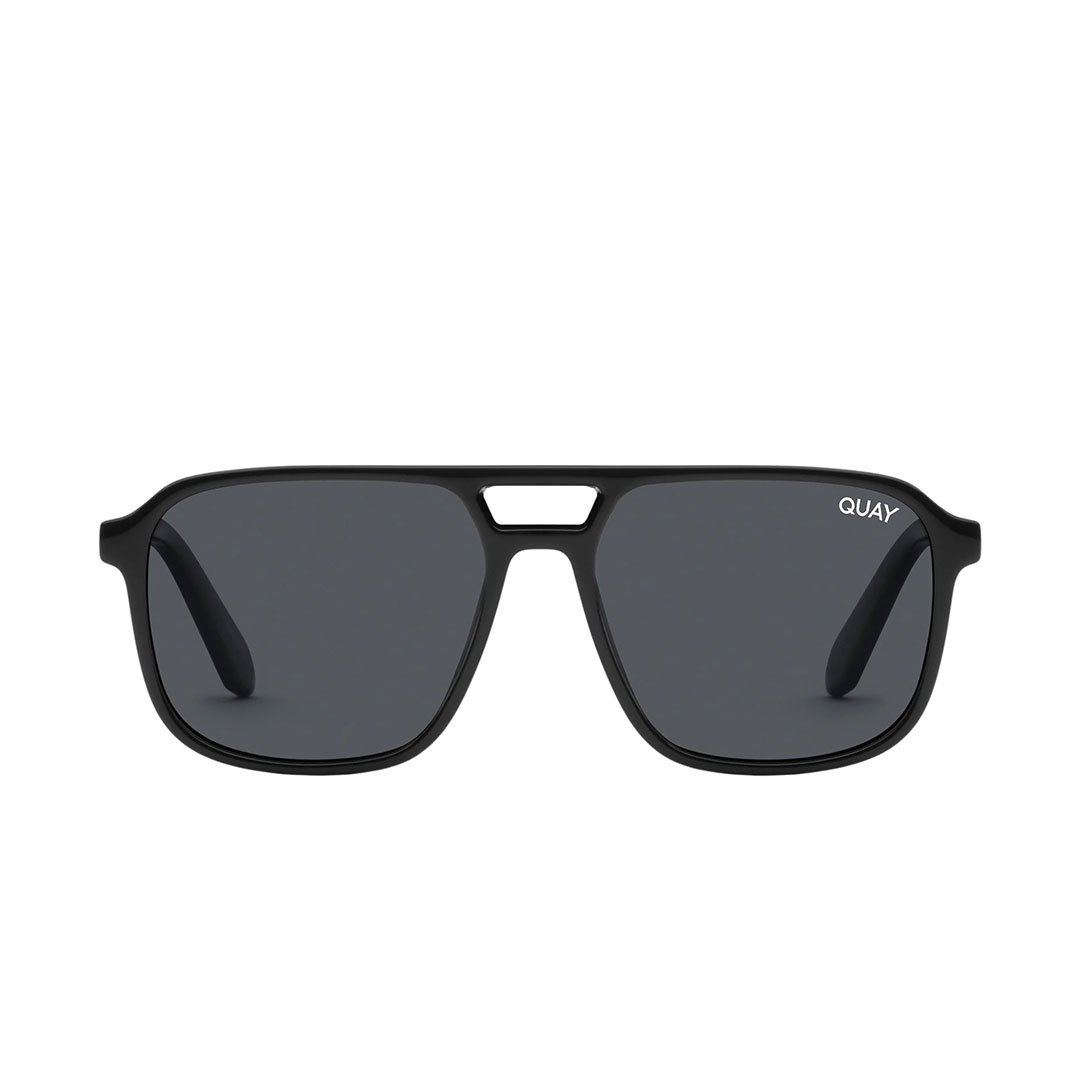 Quay Unisex On The Fly Retro Square Aviator Sunglasses - Black Frame/Smoke Polarized Lens - Front