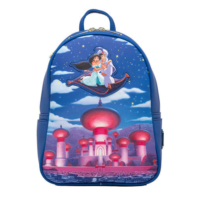 707 Street Exclusive - Loungefly Disney Glow in the Dark Aladdin and Jasmine Magic Carpet Ride Mini Backpack - Front