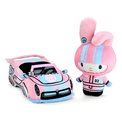 Kidrobot Sanrio 13" Hello Kitty and Friends My Melody Tokyo Speed Racer Plush Toy - Figure next to car