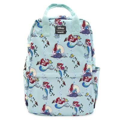 LOUNGEFLY X DISNEY THE LITTLE MERMAID ARIEL SQUARE NYLON AOP BACKPACK - FRONT