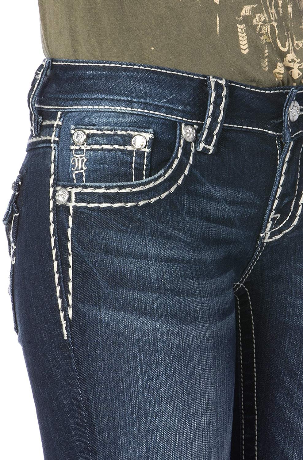 Loose Saddle Stitch Border Boot Cut Jeans