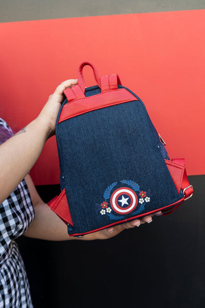Loungefly Marvel Captain America 80th Anniversary Floral Shield Mini Backpack - Lifestyle