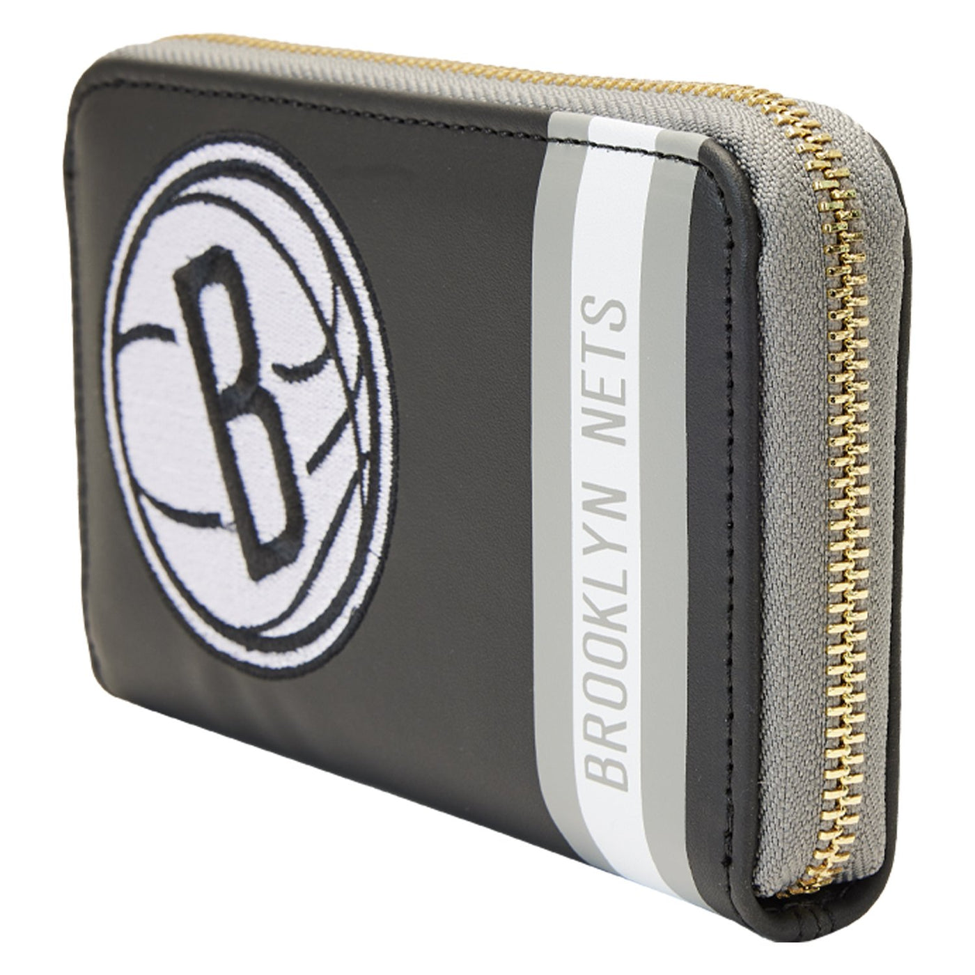 671803451766 - Loungefly NBA Brooklyn Nets Patch Icons Zip-Around Wallet - Side View