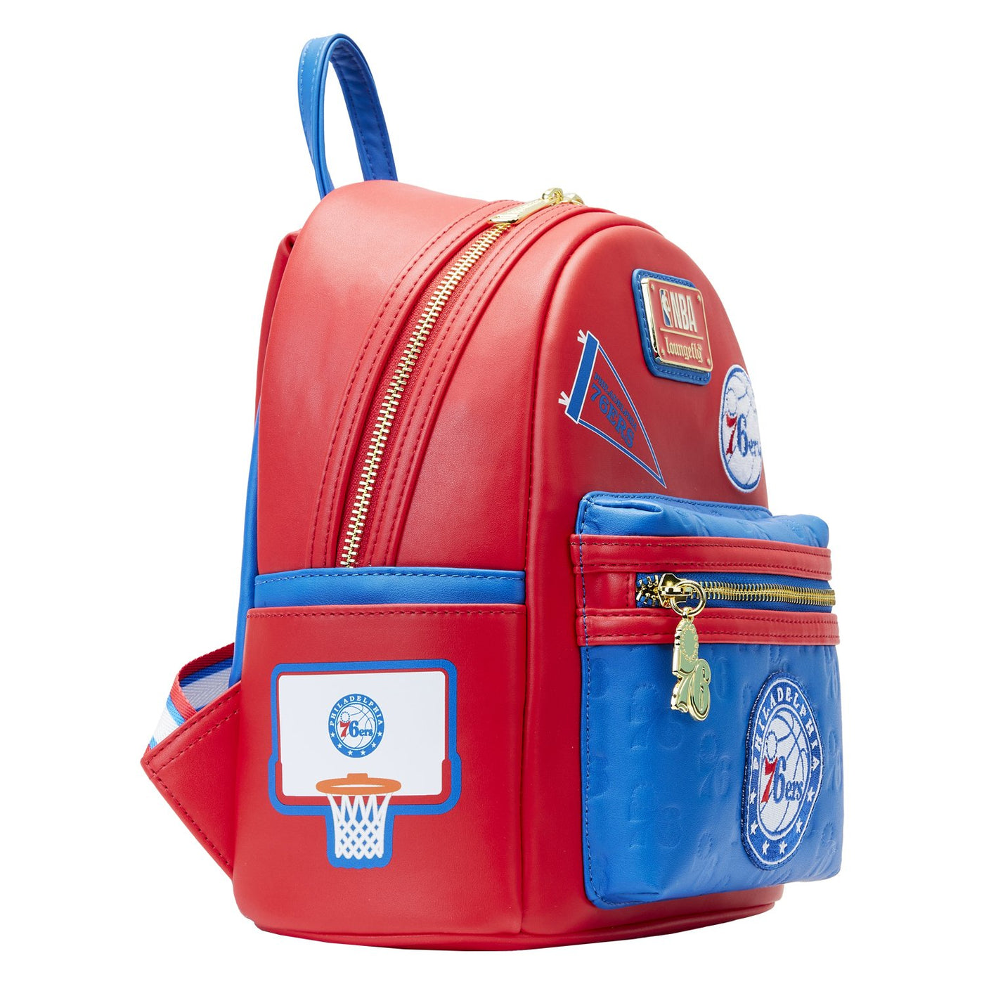 671803451865 - Loungefly NBA Philadelphia 76ers Patch Icons Mini Backpack - Side View