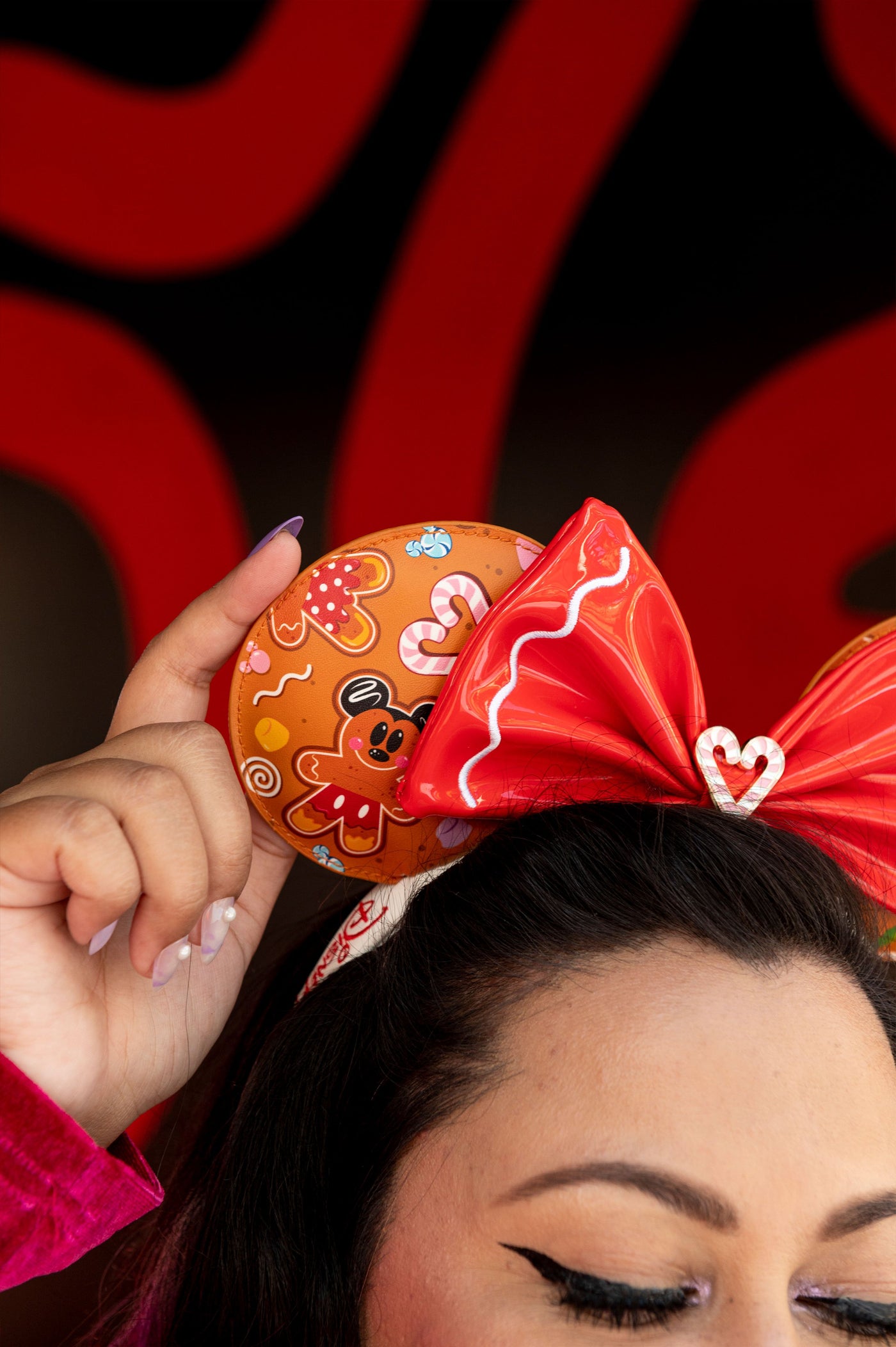 Loungefly Disney Gingerbread Allover Print Patent Bow Heart Headband - Lifestyle