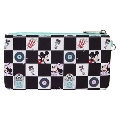 Loungefly Disney Mickey and Minnie Date Night Diner Allover Print Nylon Wristlet - Back