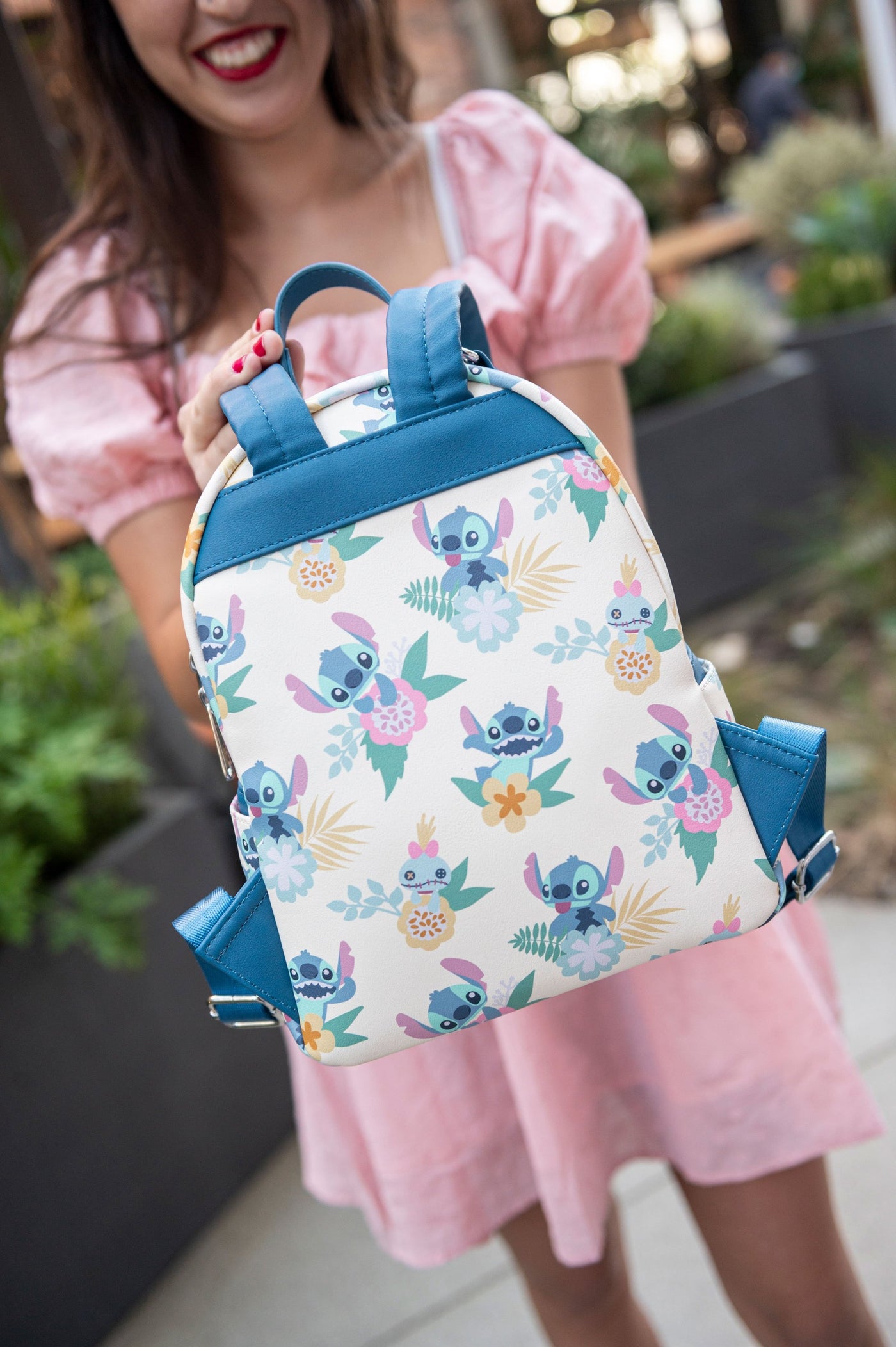 707 Street Exclusive - Disney Lilo & Stitch Hawaiian Flowers Stitch and Scrump Allover Print Mini Backpack - Lifestyle