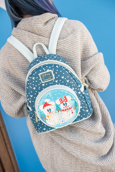 Loungefly Disney Snowman Mickey & Minnie Snow Globe Mini Backpack - Lifestyle