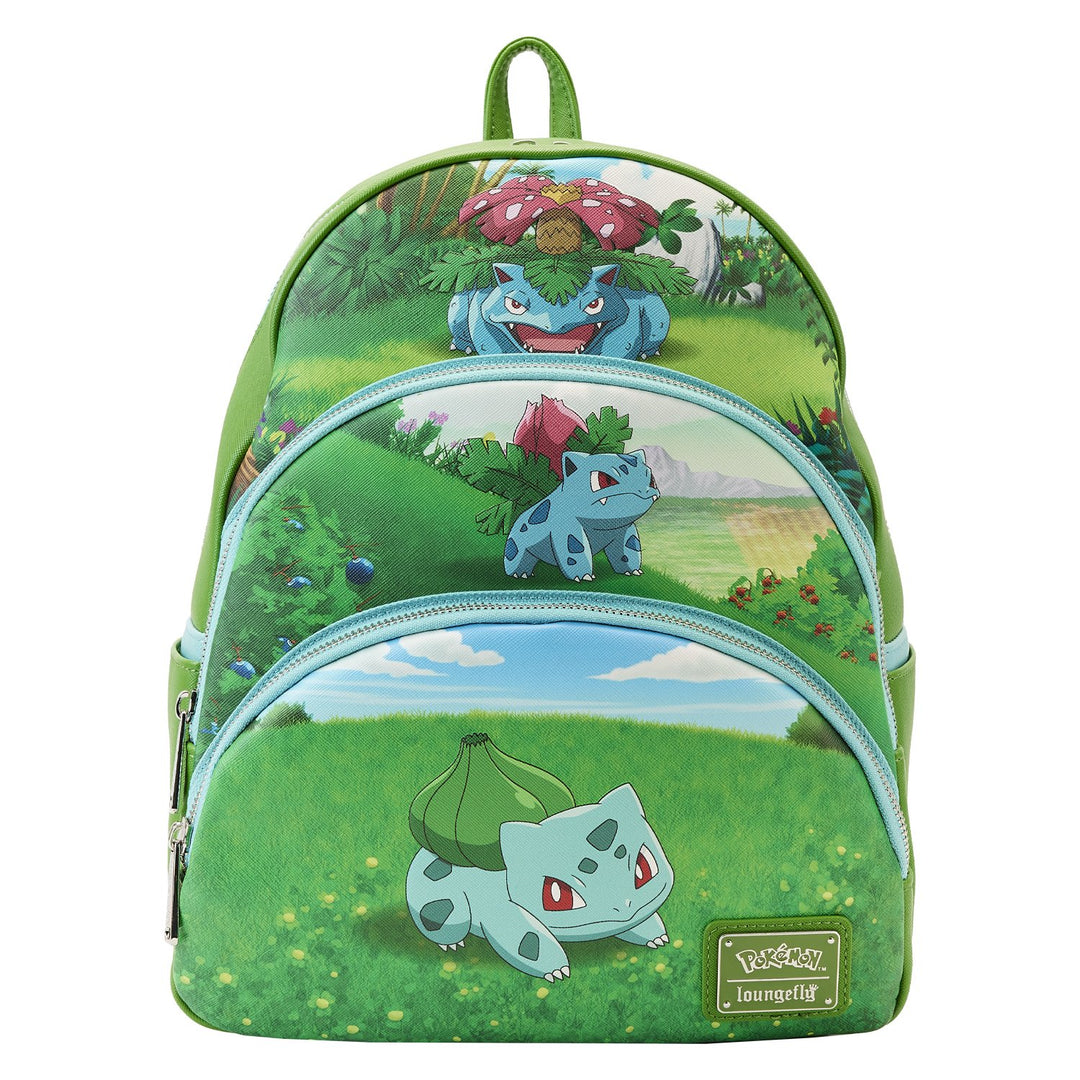 Loungefly Pokemon Bulbasaur Evolutions Triple Pocket Mini Backpack - Front