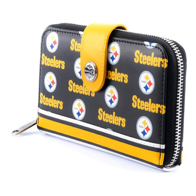 Loungefly NFL Pittsburgh Steelers Logo Allover Print Bifold Wallet - Side