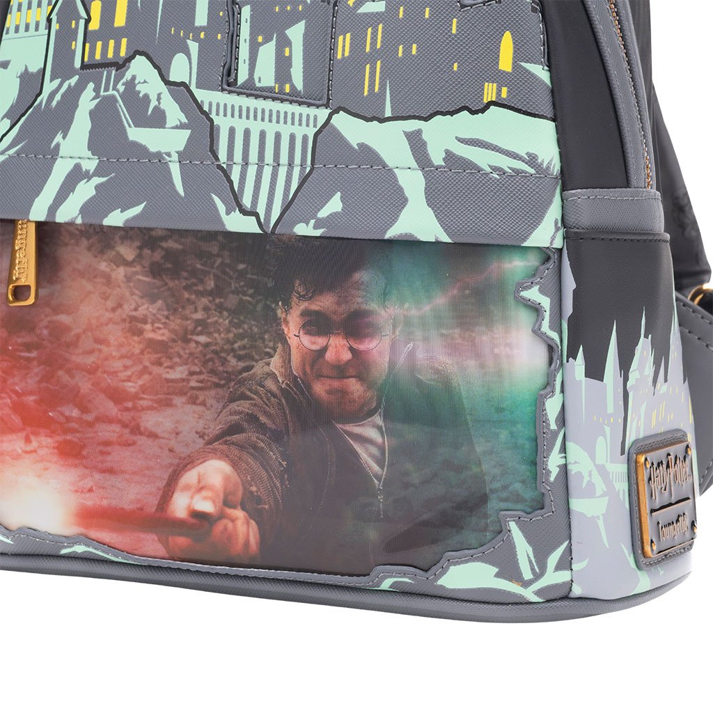671803459397 - 707 Street Exclusive - Loungefly Harry Potter Glow in the Dark Battle of Hogwarts Lenticular Mini Backpack - Lenticular Screen Harry Potter