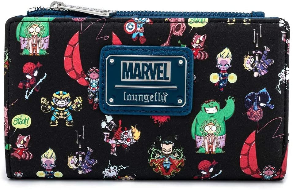 Loungefly Marvel Skottie Young Chibi Group Allover Print Zip-Around Wallet - Front