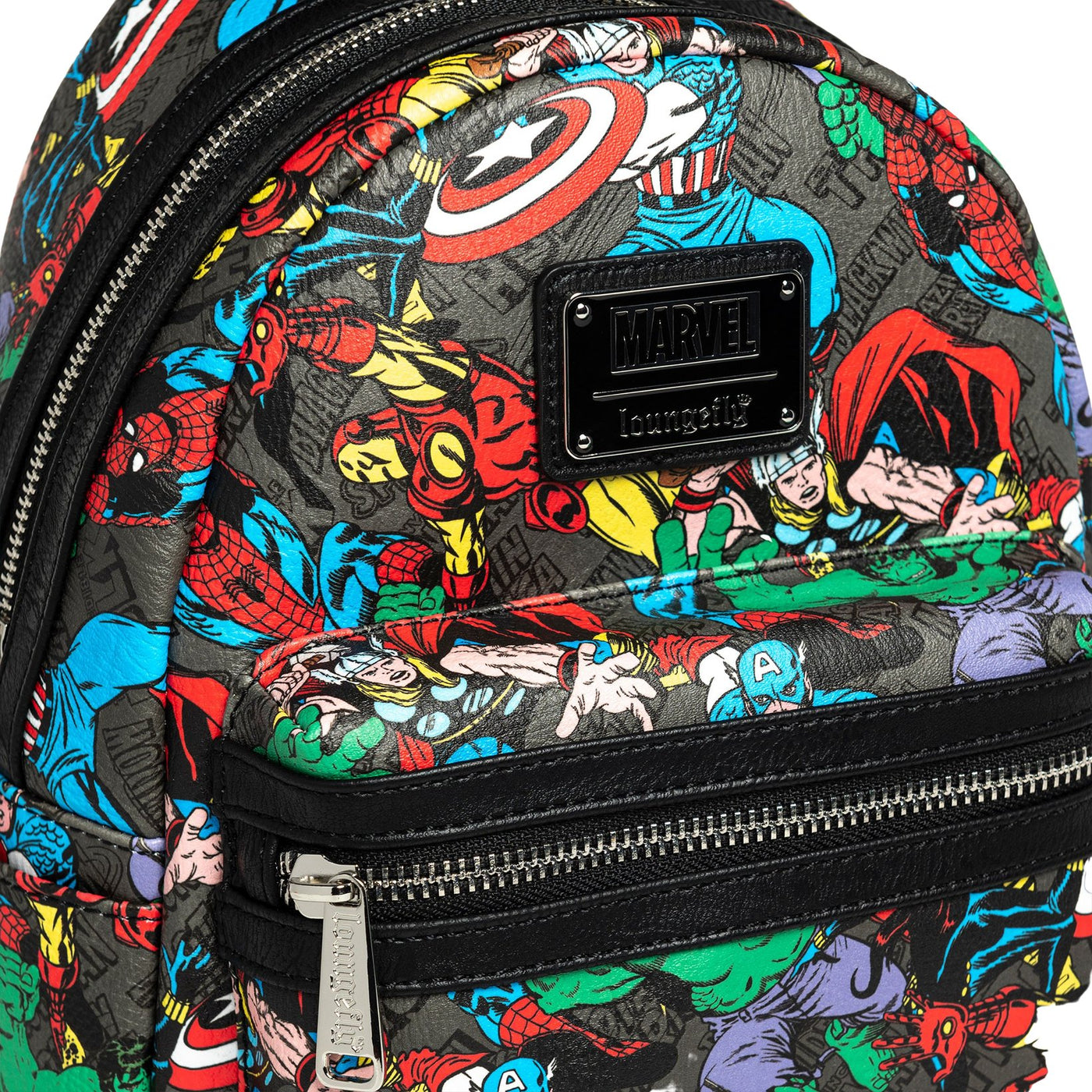 707 Street Exclusive - Loungefly Marvel Avengers Allover Print Mini Backpack - Plaque