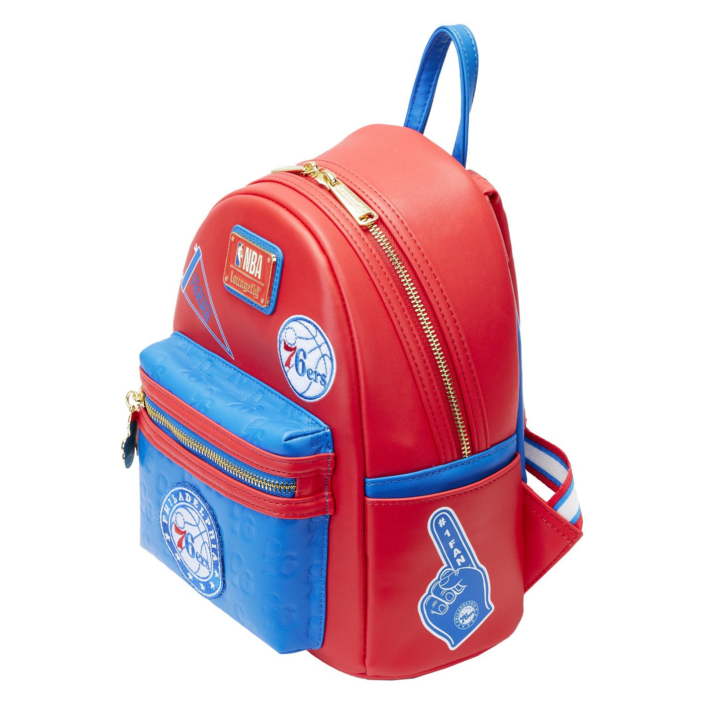 671803451865 - Loungefly NBA Philadelphia 76ers Patch Icons Mini Backpack - Top View