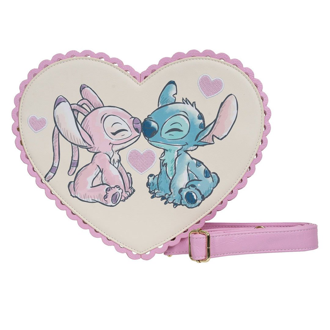 Loungefly Disney Lilo &amp; Stitch Angel Kiss Chocolate Box Heart Crossbody - Front