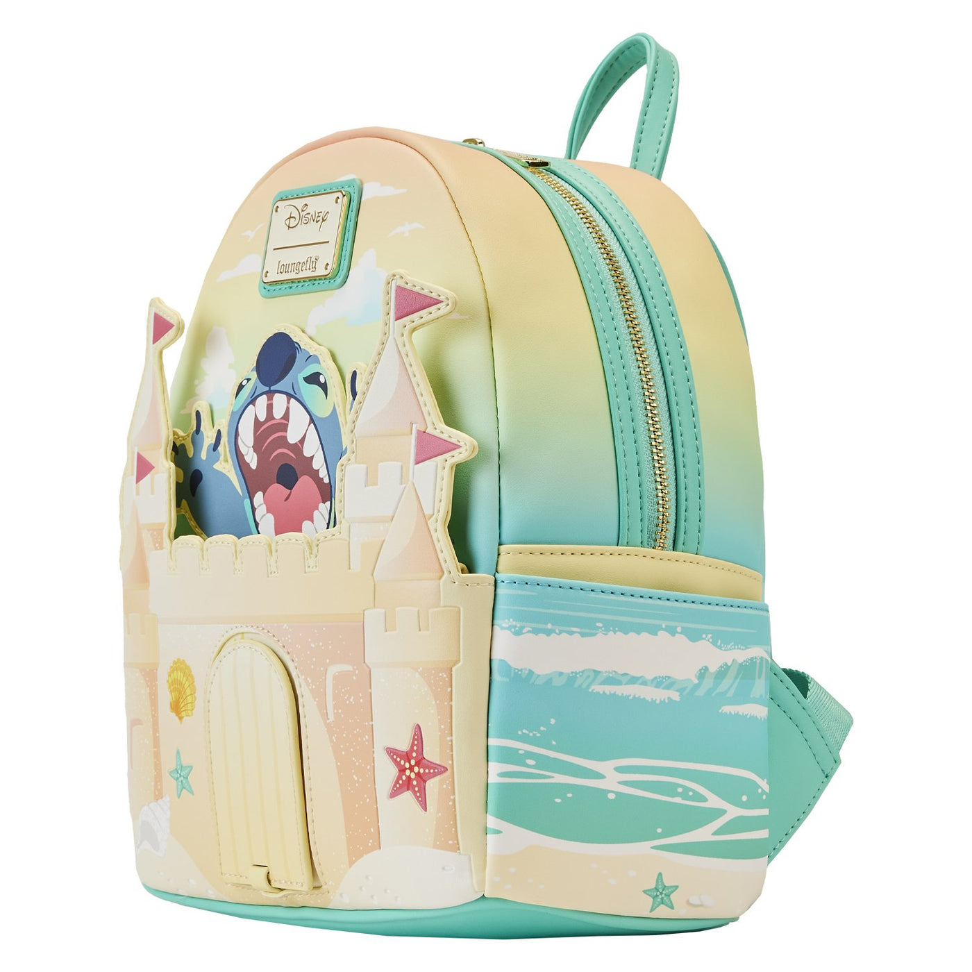 671803392601- Loungefly Disney Stitch Sandcastle Beach Surprise Mini Backpack - Side View