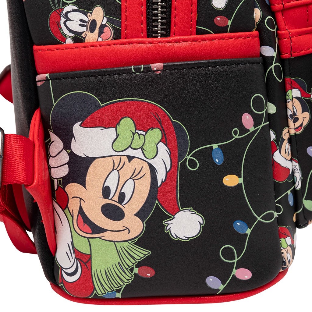 707 Street Exclusive - Loungefly Disney Glow in the Dark Santa Mickey and Friends Christmas Lights Mini Backpack - Minnie Side Pocket