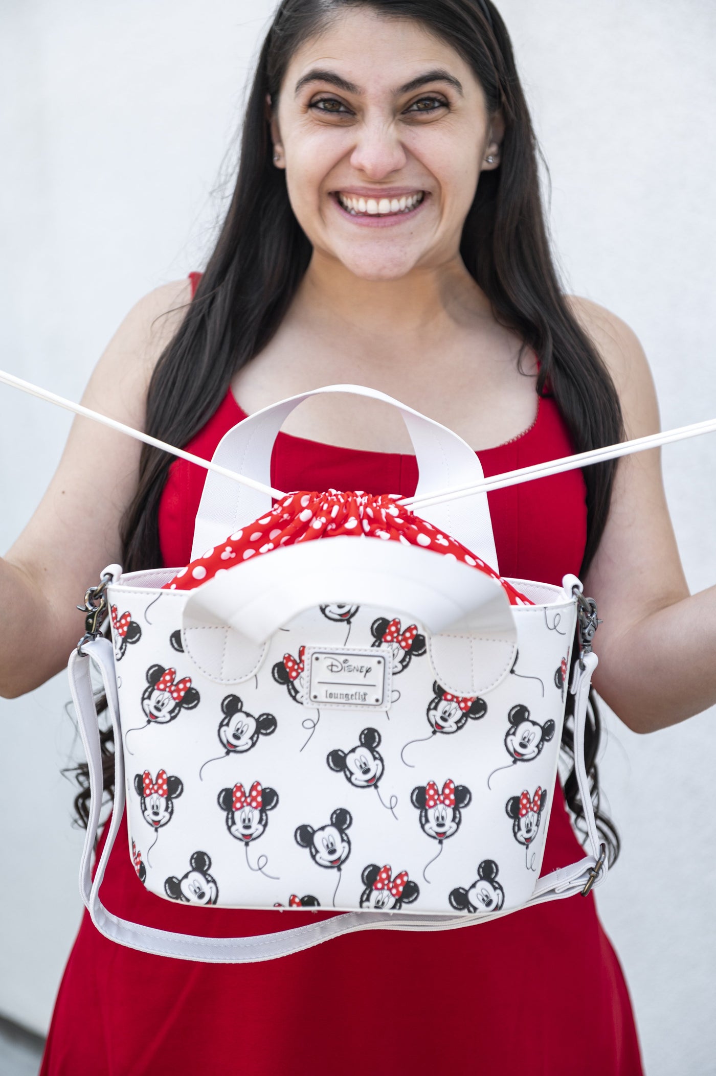 Loungefly Disney Mickey & Minnie Mouse Balloons Allover Print Convertible Handbag