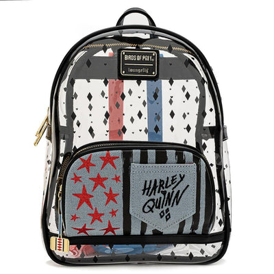 LOUNGEFLY X BIRDS OF PREY HARLEY QUINN CLEAR PVC MINI BACKPACK - FRONT