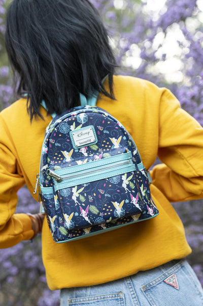 707 Street Exclusive - Loungefly Disney Tinkerbell Glow in the Dark Allover Print Mini Backpack w/ Teal Straps - IRL 01