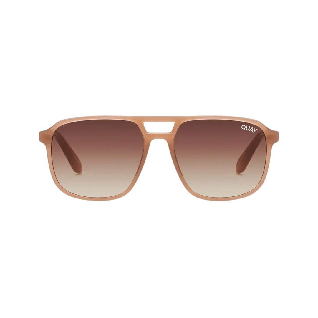 Quay Unisex On The Fly Retro Square Aviator Sunglasses Oat Frame/Brown Lens - front view