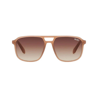 Quay Unisex On The Fly Retro Square Aviator Sunglasses Oat Frame/Brown Lens - front view