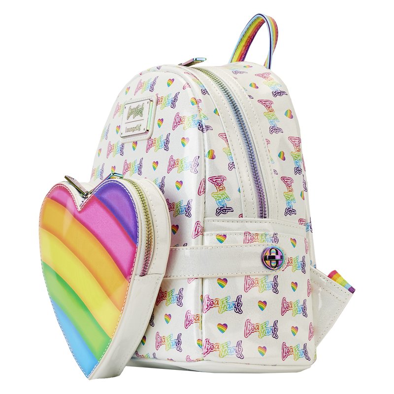 Loungefly Lisa Frank Logo Heart Detachable Rainbow Bag Mini Backpack - Side View