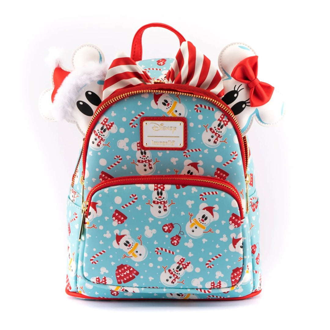 Loungefly Disney Mickey &amp; Minnie Snowman Allover Print Mini Backpack Headband Set - Set