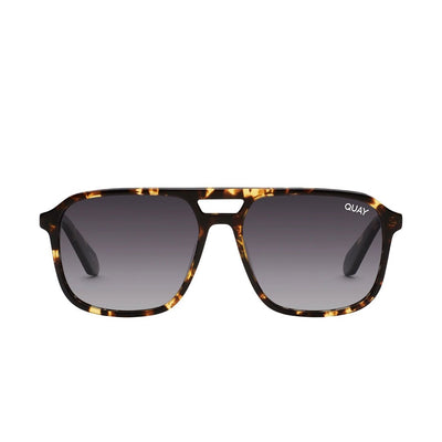 Quay Unisex On The Fly Retro Square Aviator Sunglasses - Tortoise Frame/Smoke Polarized Lens - Front