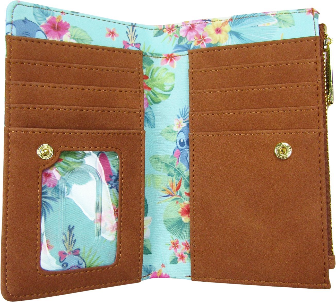 707 Street Exclusive - Loungefly Disney Lilo & Stitch Mint Floral Allover Print Flap Wallet - Interior
