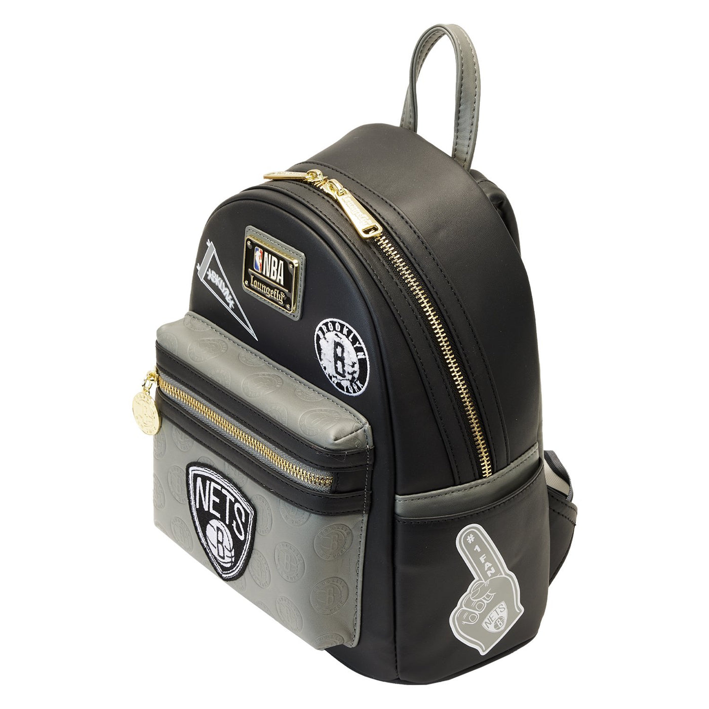 671803451759 - Loungefly NBA Brooklyn Nets Patch Icons Mini Backpack - Top View